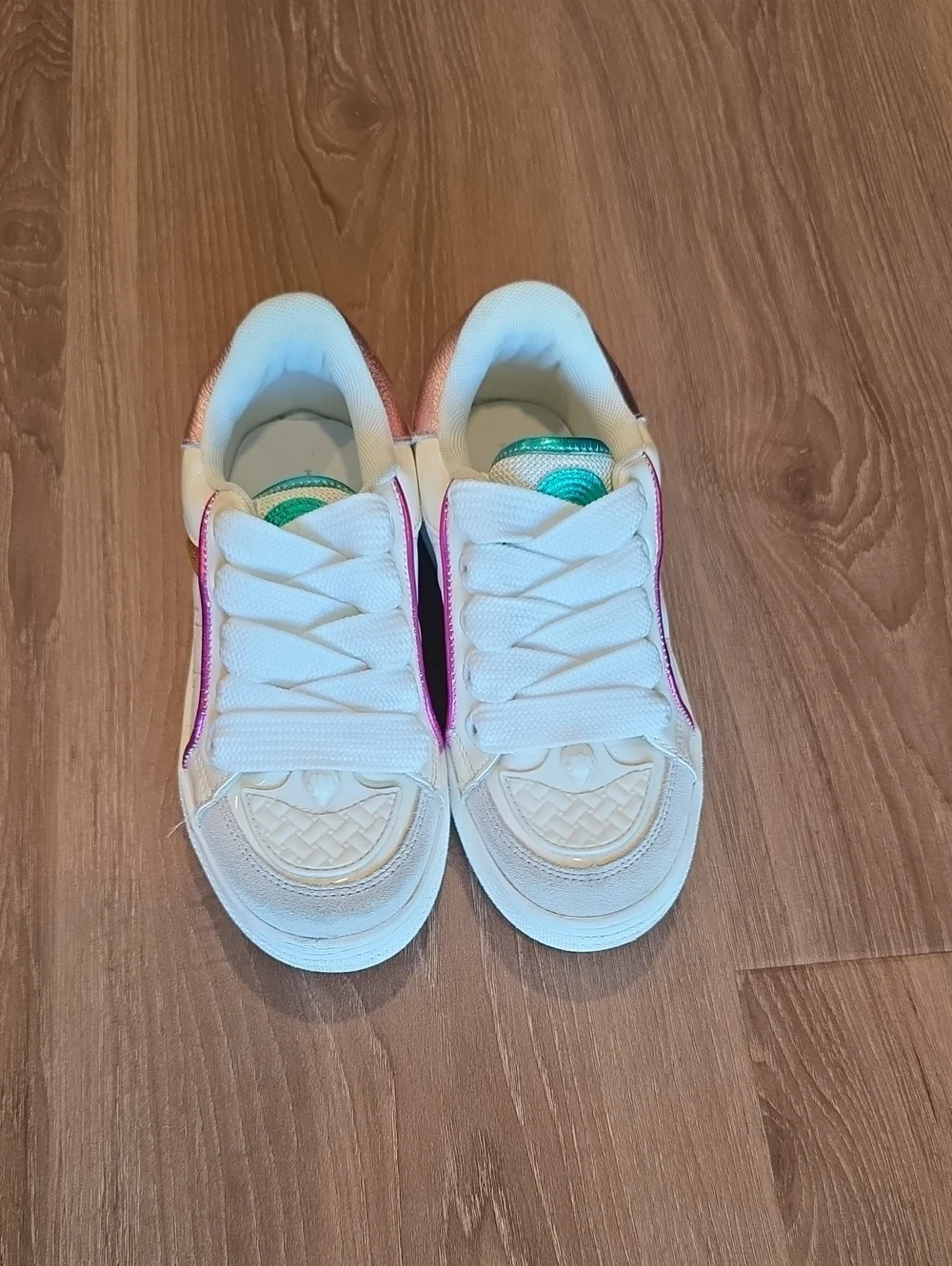 Kurt Geiger Kids White Sneakers with Pink and Green Accents